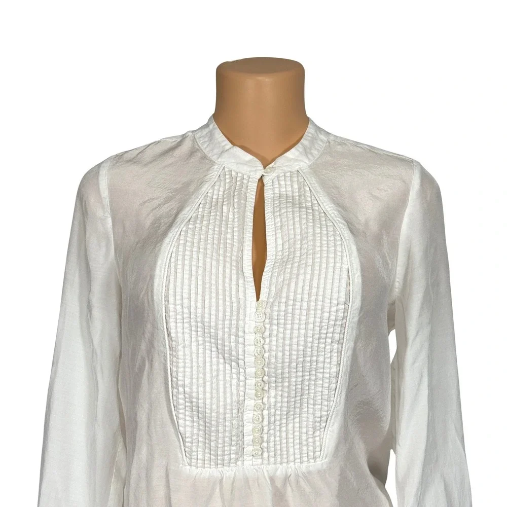 Free People White Pleated Bib Long Sleeve Blouse‎ Size Small